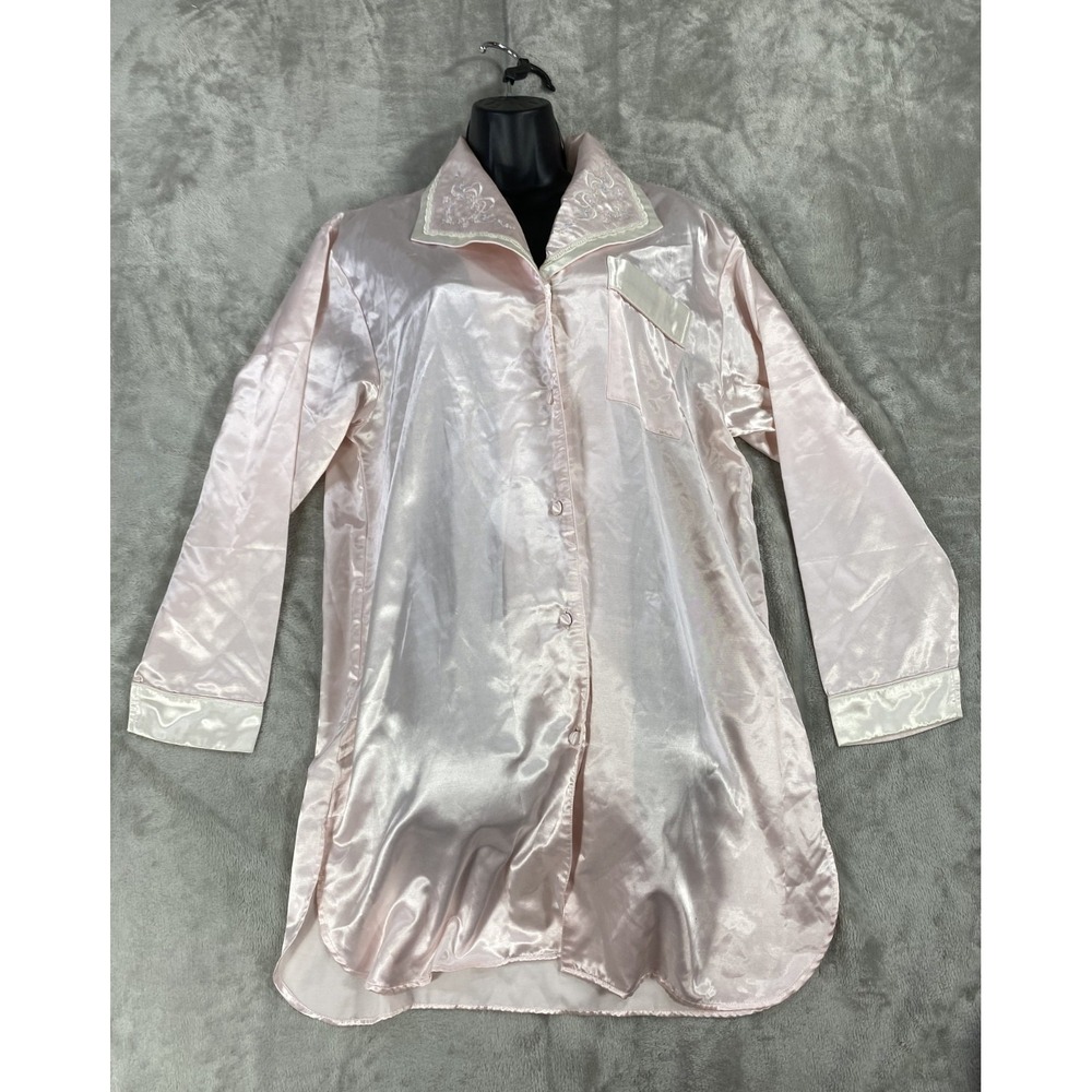 Vintage Delicates Nightgown Top Medium Satin Light Pink Nightie Bed Robe Shirt